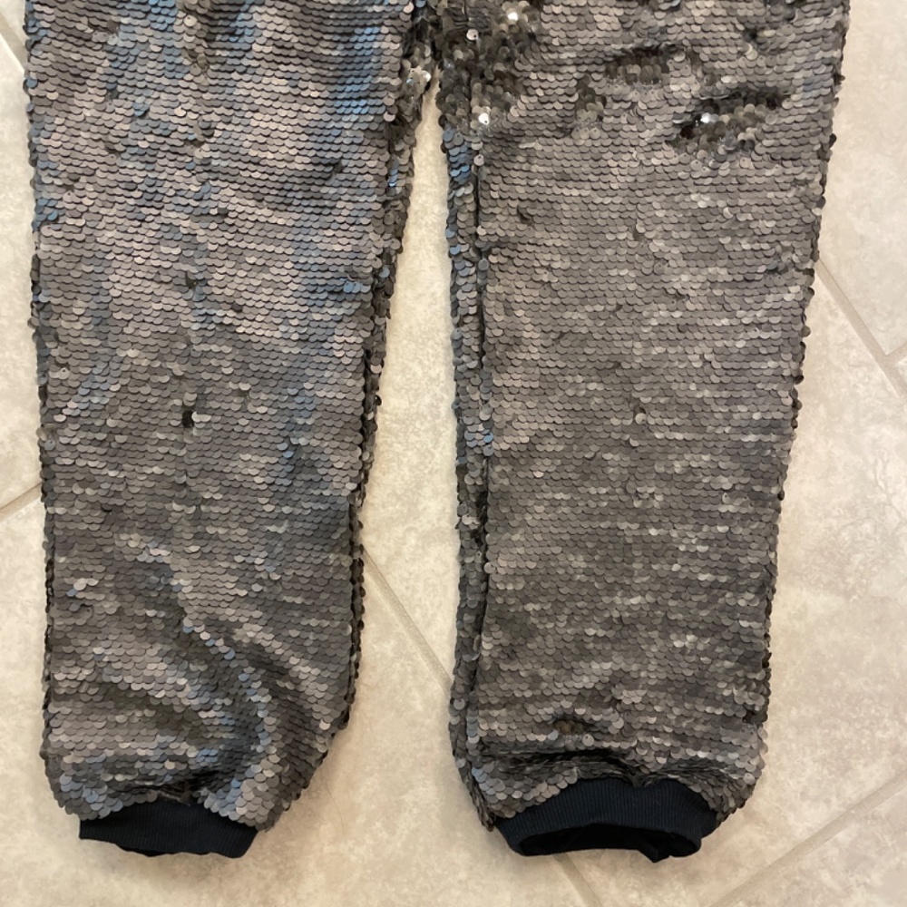 FREE PEOPLE Sequin Party Gunmetal Gray Drawstring Jogger Pants Size S - Picture 10 of 14